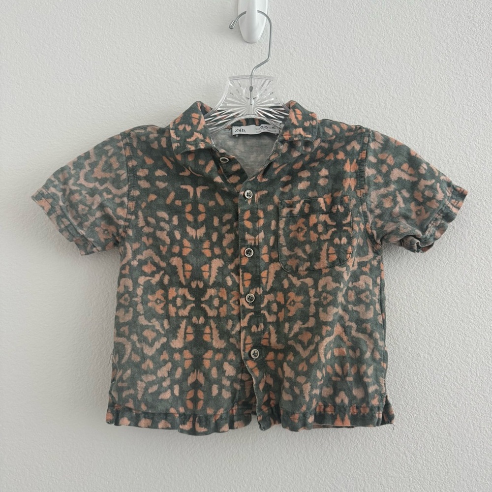 Zara Toddler Boys Casual Patterned Short Sleeve Button Down Shirt Size 18-24 mos